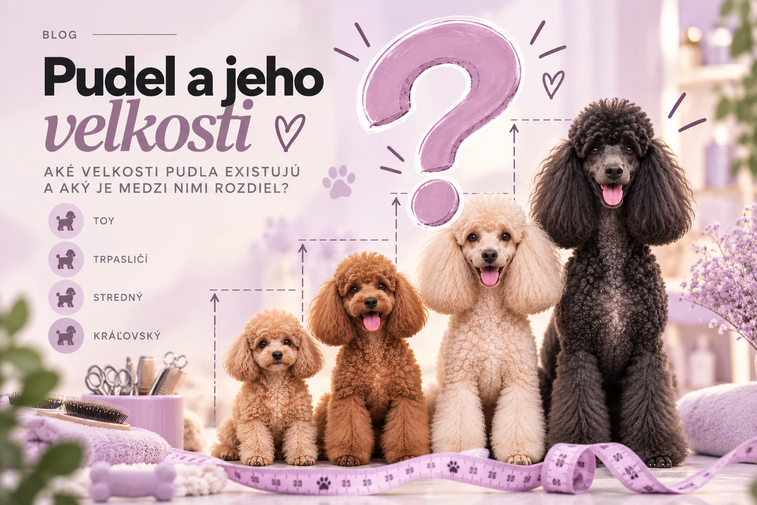 Štyri veľkostné variety pudla od toy po kráľovského pudla