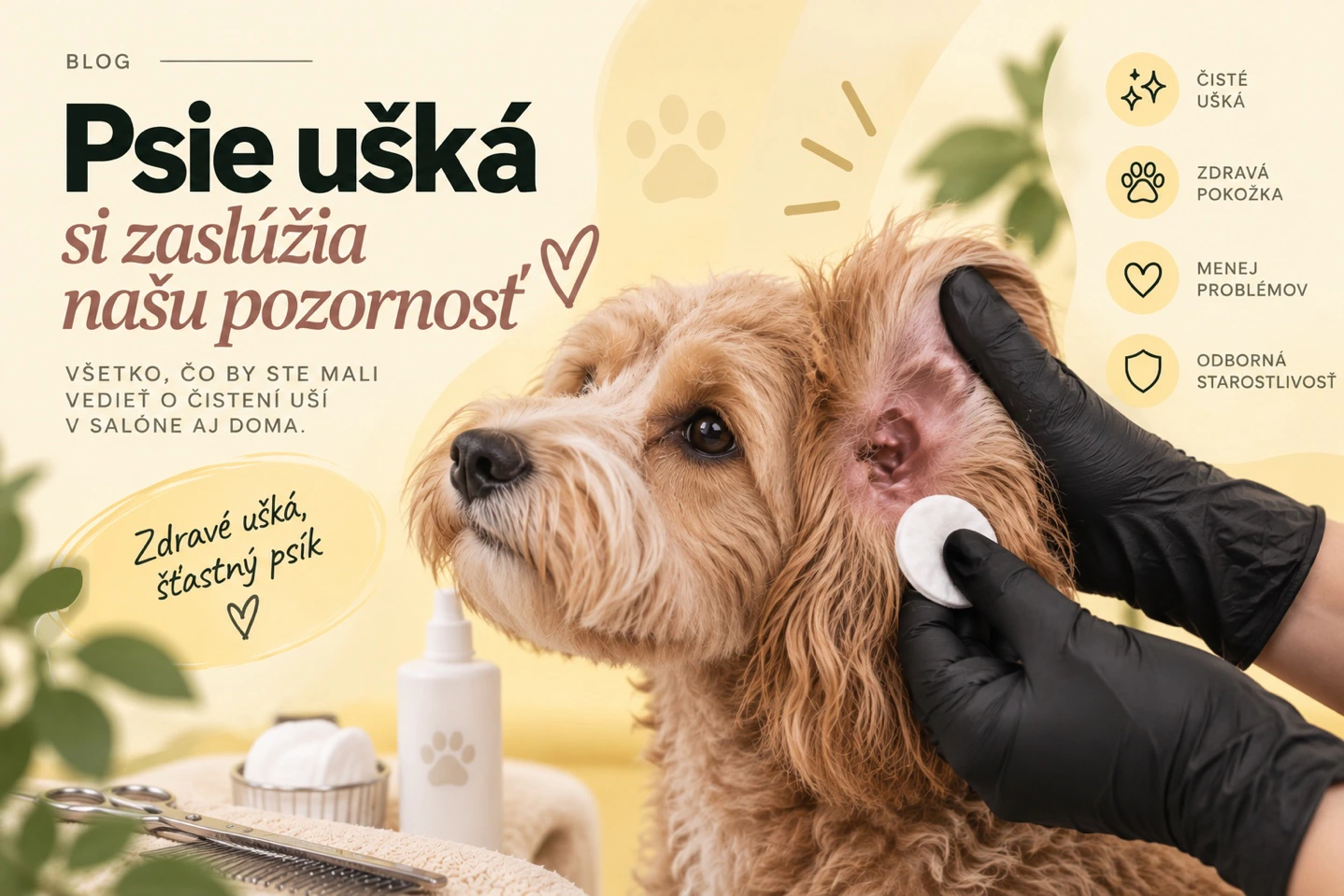 Psík pri kontrole a čistení uška