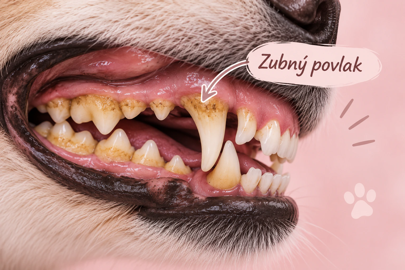 Zubný povlak na psom chrupe